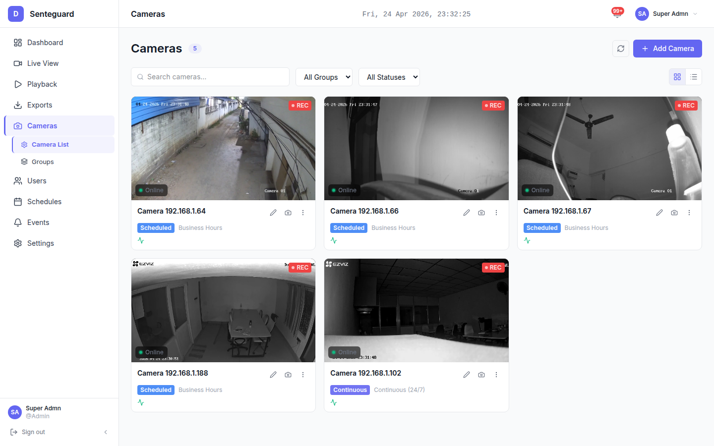 SenteGuard X — Camera Management